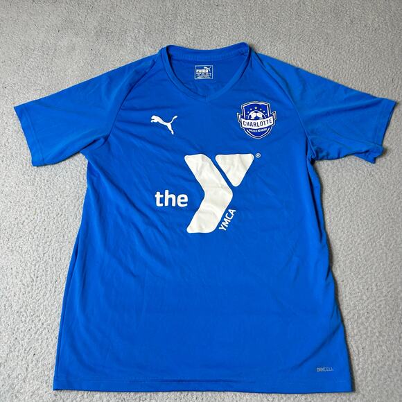 The YMCA Charlotte Soccer Academy Puma Shirt Unisex S‎ Blue Short Sleeve Tee - Picture 1 of 9